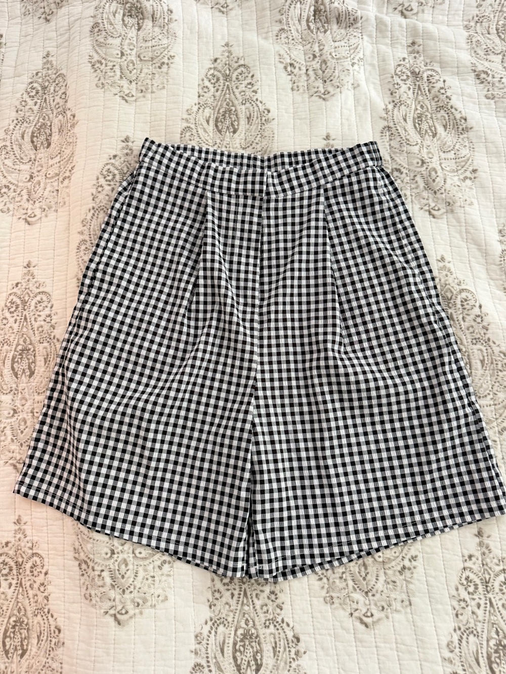 High-Waist Black & White Gingham Women’s Shorts